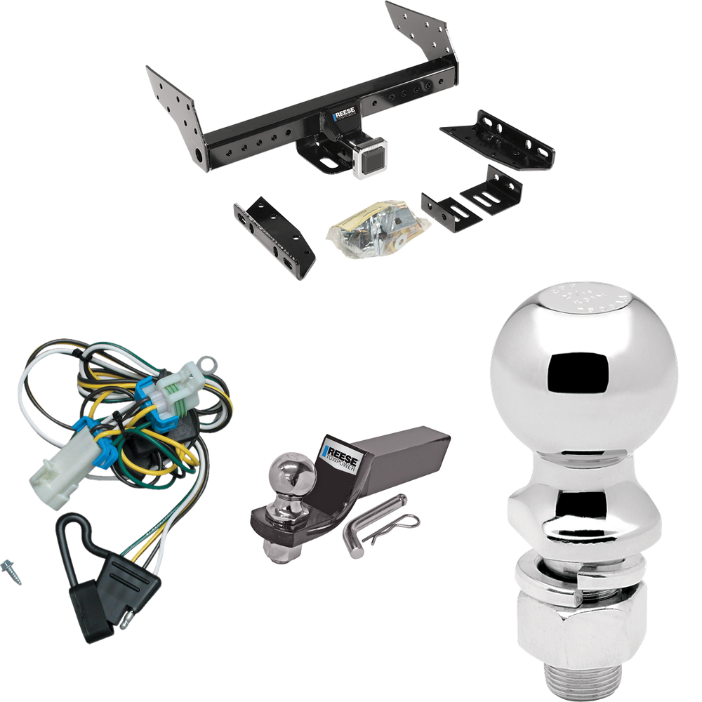 Fits 1998-2004 Chevrolet S10 Trailer Hitch Tow PKG w/ 4-Flat Wiring + Starter Kit Ball Mount w/ 2" Drop & 2" Ball + 2-5/16" Ball By Reese Towpower