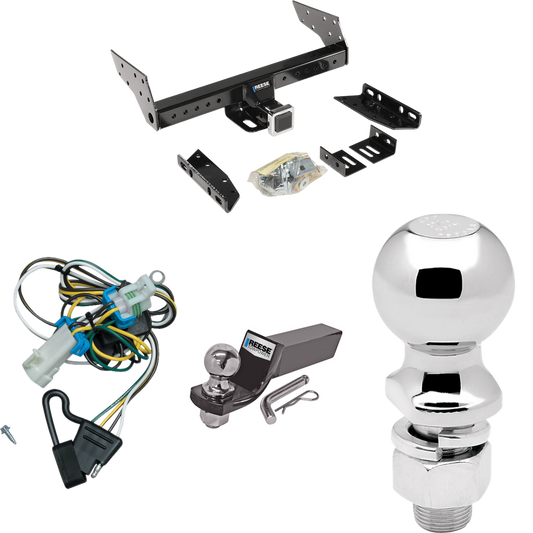 Fits 1998-2004 Chevrolet S10 Trailer Hitch Tow PKG w/ 4-Flat Wiring + Starter Kit Ball Mount w/ 2" Drop & 2" Ball + 2-5/16" Ball By Reese Towpower