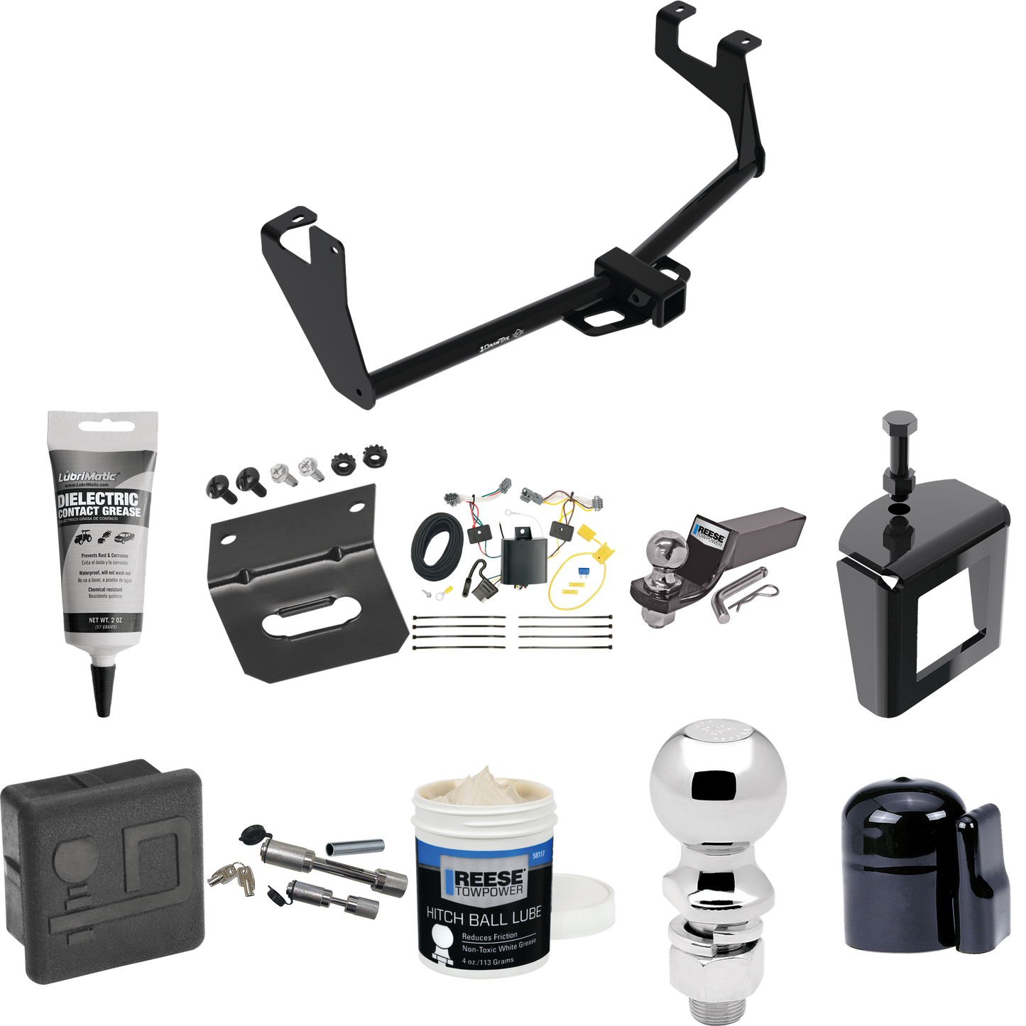 Fits 2017-2022 Chevrolet Trax Trailer Hitch Tow PKG w/ 4-Flat Wiring + Starter Kit Ball Mount w/ 2" Drop & 2" Ball + 2-5/16" Ball + Wiring Bracket + Dual Hitch & Coupler Locks + Hitch Cover + Wiring Tester + Ball Lube +Electric Grease + Ball Wrench +