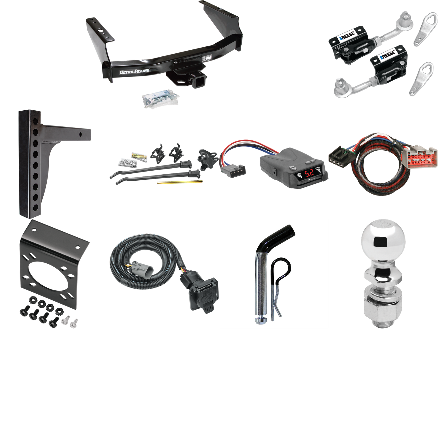 Fits 1999-2001 Ford F-350 Super Duty Trailer Hitch Tow PKG w/ 12K Trunnion Bar Weight Distribution Hitch + Pin/Clip + Dual Cam Sway Control + 2-5/16" Ball + Tekonsha Brakeman IV Brake Control + Plug & Play BC Adapter + 7-Way RV Wiring (Excludes: Cab