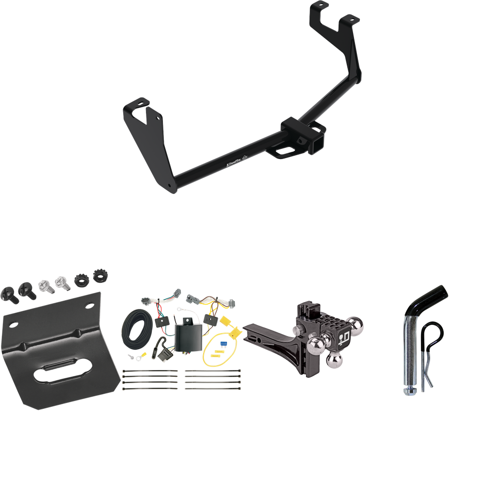 Fits 2017-2022 Chevrolet Trax Trailer Hitch Tow PKG w/ 4-Flat Wiring Harness + Adjustable Drop Rise Triple Ball Ball Mount 1-7/8" & 2" & 2-5/16" Trailer Balls + Pin/Clip + Wiring Bracket (For LS Models) By Draw-Tite