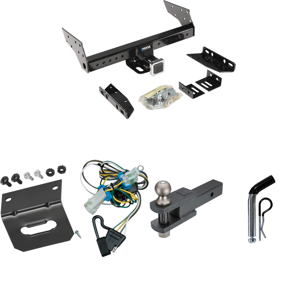 Fits 1998-2000 Isuzu Hombre Trailer Hitch Tow PKG w/ 4-Flat Wiring Harness + Clevis Hitch Ball Mount w/ 2" Ball + Pin/Clip + Wiring Bracket (For w/Step Bumper Models) By Reese Towpower