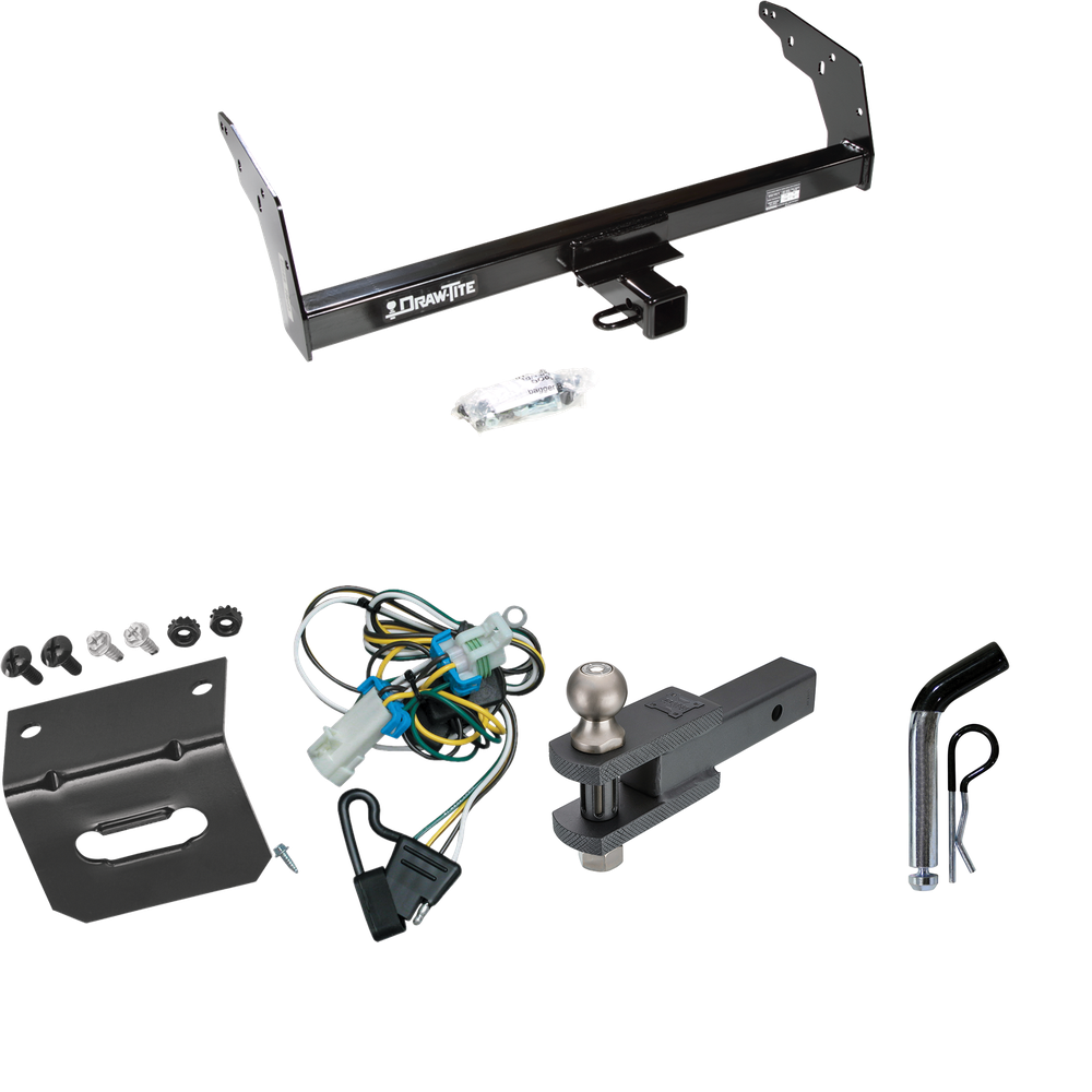 Fits 1998-2004 Chevrolet S10 Trailer Hitch Tow PKG w/ 4-Flat Wiring Harness + Clevis Hitch Ball Mount w/ 2" Ball + Pin/Clip + Wiring Bracket By Draw-Tite