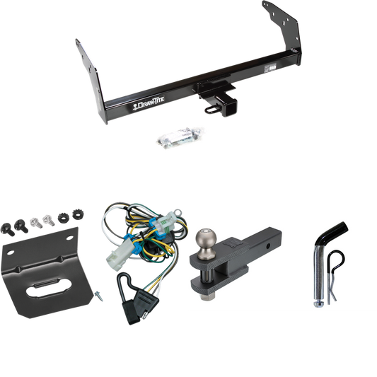 Fits 1998-2004 Chevrolet S10 Trailer Hitch Tow PKG w/ 4-Flat Wiring Harness + Clevis Hitch Ball Mount w/ 2" Ball + Pin/Clip + Wiring Bracket By Draw-Tite