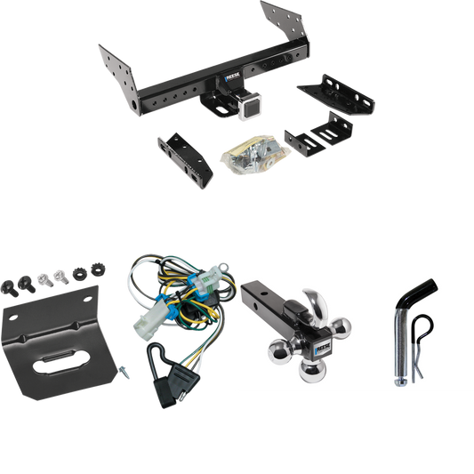 Fits 1998-2004 Chevrolet S10 Trailer Hitch Tow PKG w/ 4-Flat Wiring Harness + Triple Ball Ball Mount 1-7/8" & 2" & 2-5/16" Trailer Balls w/ Tow Hook + Pin/Clip + Wiring Bracket By Reese Towpower