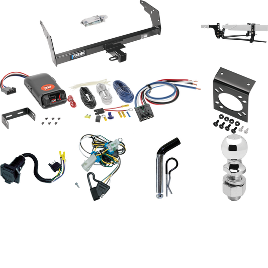 Fits 1998-2004 Chevrolet S10 Trailer Hitch Tow PKG w/ 6K Round Bar Weight Distribution Hitch w/ 2-5/16" Ball + 2" Ball + Pin/Clip + Pro Series POD Brake Control + Generic BC Wiring Adapter + 7-Way RV Wiring By Reese Towpower