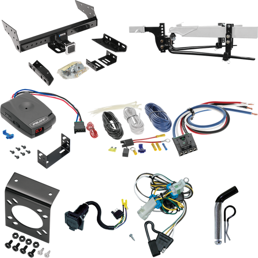 Fits 1998-2004 Chevrolet S10 Trailer Hitch Tow PKG w/ 6K Round Bar Weight Distribution Hitch w/ 2-5/16" Ball + Pin/Clip + Pro Series Pilot Brake Control + Generic BC Wiring Adapter + 7-Way RV Wiring By Reese Towpower