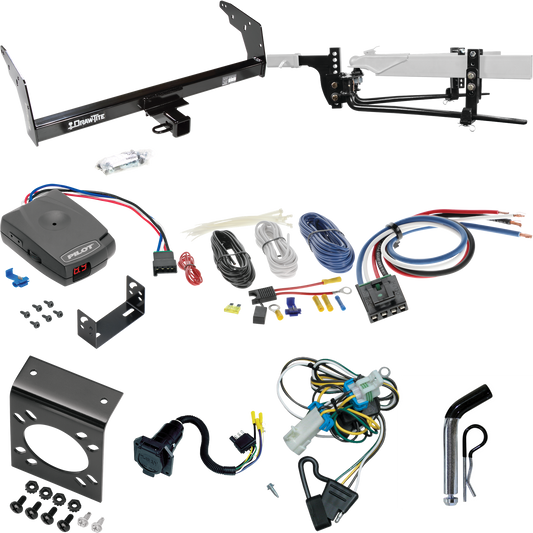 Fits 1998-2004 Chevrolet S10 Trailer Hitch Tow PKG w/ 6K Round Bar Weight Distribution Hitch w/ 2-5/16" Ball + Pin/Clip + Pro Series Pilot Brake Control + Generic BC Wiring Adapter + 7-Way RV Wiring By Draw-Tite