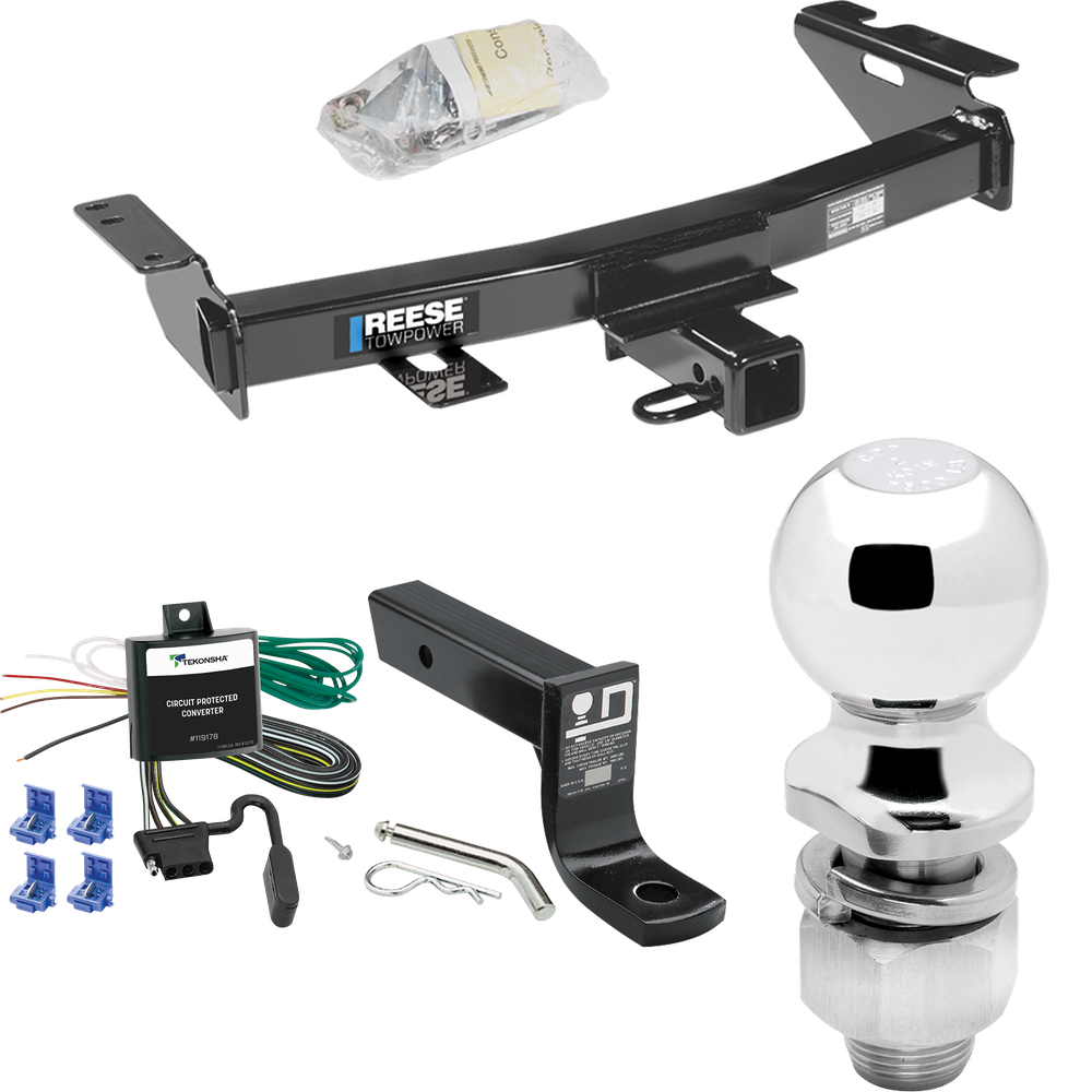 Fits 1997-2004 Oldsmobile Silhouette Trailer Hitch Tow PKG w/ 4-Flat Wiring + Ball Mount w/ 4" Drop + 2" Ball By Reese Towpower