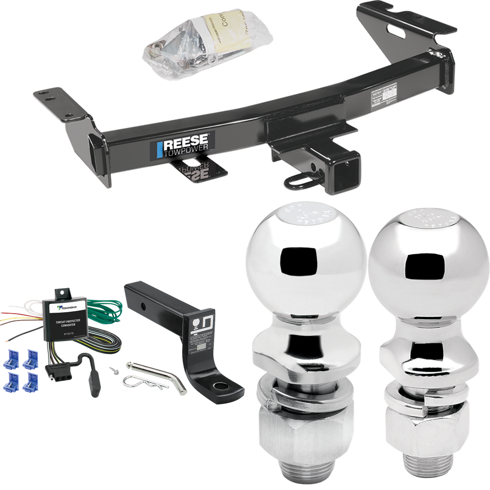 Fits 1999-2005 Pontiac Montana Trailer Hitch Tow PKG w/ 4-Flat Wiring + Ball Mount w/ 4" Drop + 2" Ball + 2-5/16" Ball By Reese Towpower