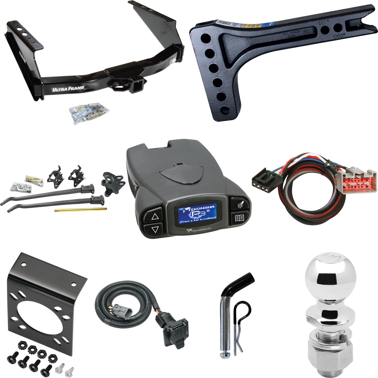 Fits 1999-2001 Ford F-350 Super Duty Trailer Hitch Tow PKG w/ 15K Trunnion Bar Weight Distribution Hitch + Pin/Clip + 2-5/16" Ball + Tekonsha Prodigy P3 Brake Control + Plug & Play BC Adapter + 7-Way RV Wiring (Excludes: Cab & Chassis Models) By Draw