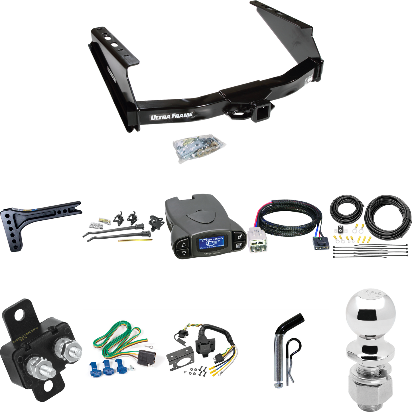 Fits 2005-2007 Ford F-250 Super Duty Trailer Hitch Tow PKG w/ 15K Trunnion Bar Weight Distribution Hitch + Pin/Clip + 2-5/16" Ball + Tekonsha Prodigy P3 Brake Control + Plug & Play BC Adapter + 7-Way RV Wiring (Excludes: Cab & Chassis Models) By Draw