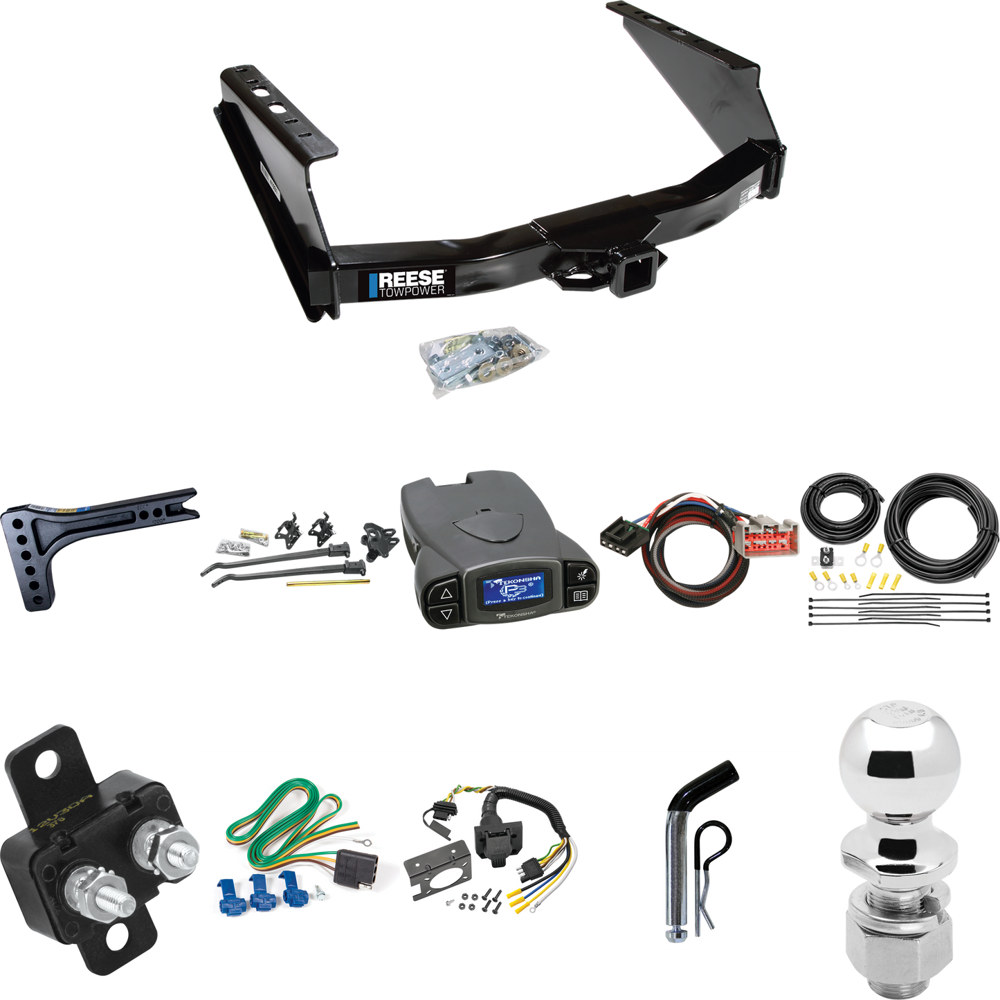 Fits 2002-2004 Ford F-250 Super Duty Trailer Hitch Tow PKG w/ 15K Trunnion Bar Weight Distribution Hitch + Pin/Clip + 2-5/16" Ball + Tekonsha Prodigy P3 Brake Control + Plug & Play BC Adapter + 7-Way RV Wiring (Excludes: Cab & Chassis Models) By Rees