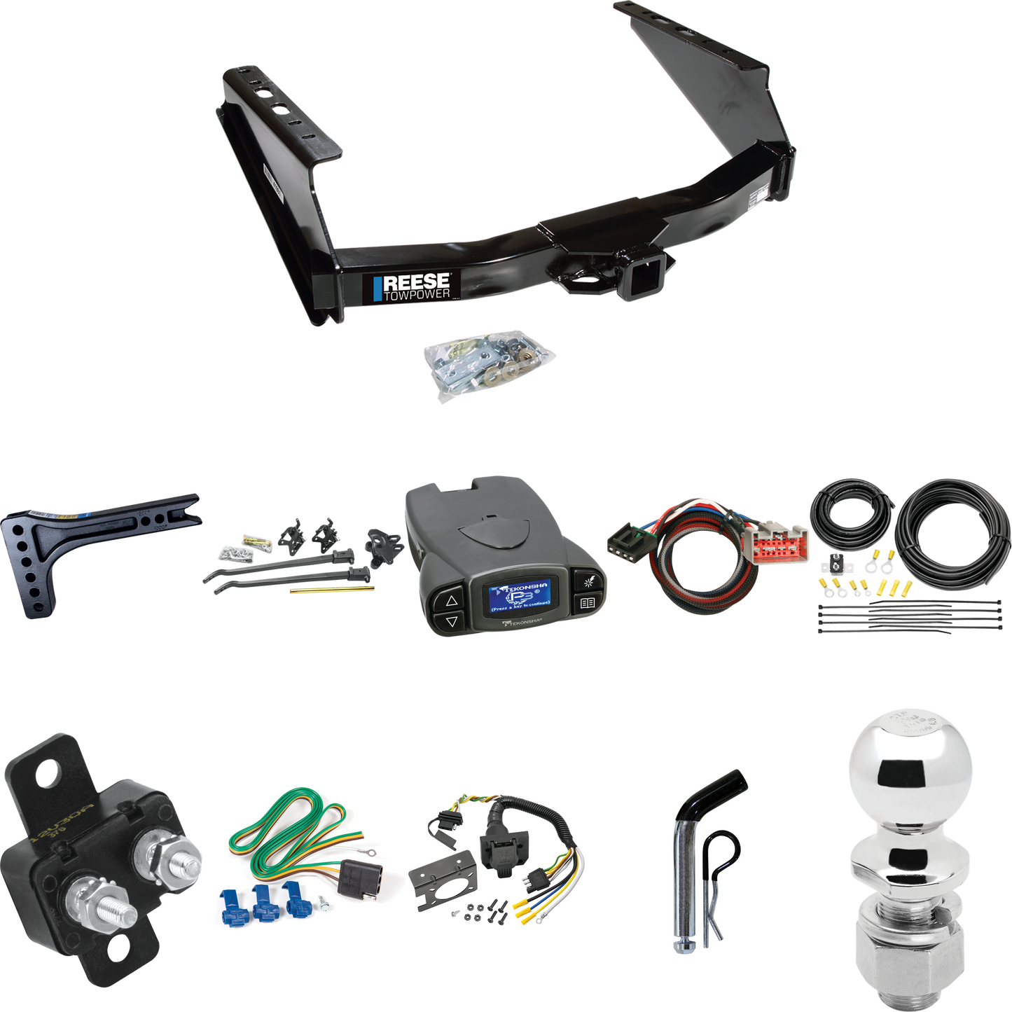 Fits 2021-2023 Ford F-250 Super Duty Trailer Hitch Tow PKG w/ 15K Trunnion Bar Weight Distribution Hitch + Pin/Clip + 2-5/16" Ball + Tekonsha Prodigy P3 Brake Control + Plug & Play BC Adapter + 7-Way RV Wiring (Excludes: Cab & Chassis Models) By Rees