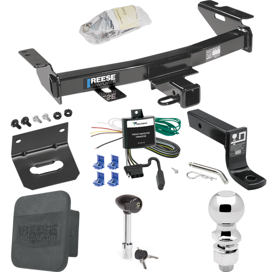 Fits 1999-2005 Pontiac Montana Trailer Hitch Tow PKG w/ 4-Flat Wiring + Ball Mount w/ 4" Drop + 2-5/16" Ball + Wiring Bracket + Hitch Lock + Hitch Cover By Reese Towpower