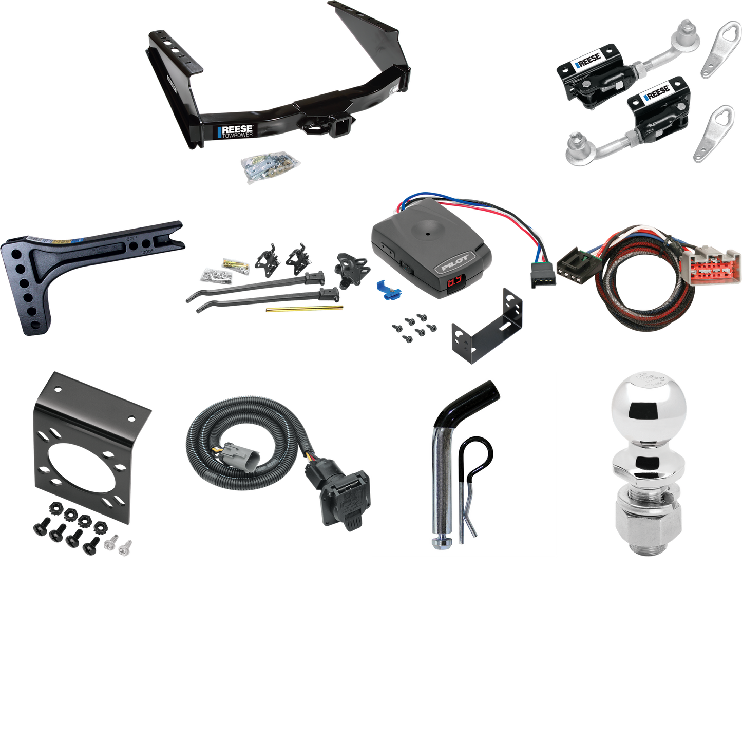 Fits 1999-2001 Ford F-350 Super Duty Trailer Hitch Tow PKG w/ 15K Trunnion Bar Weight Distribution Hitch + Pin/Clip + Dual Cam Sway Control + 2-5/16" Ball + Pro Series Pilot Brake Control + Plug & Play BC Adapter + 7-Way RV Wiring (Excludes: Cab & Ch