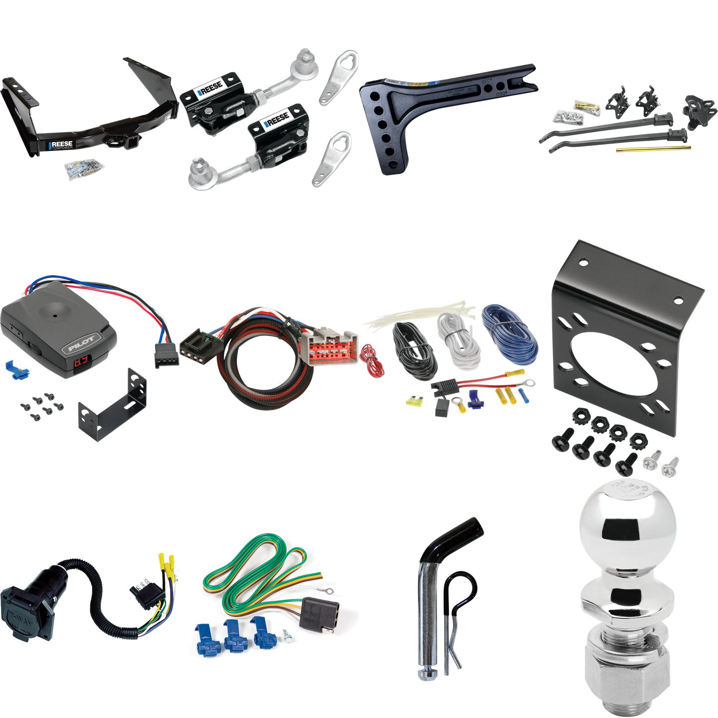 Fits 2002-2020 Ford F-250 Super Duty Trailer Hitch Tow PKG w/ 15K Trunnion Bar Weight Distribution Hitch + Pin/Clip + Dual Cam Sway Control + 2-5/16" Ball + Pro Series Pilot Brake Control + Plug & Play BC Adapter + 7-Way RV Wiring (Excludes: Cab & Ch