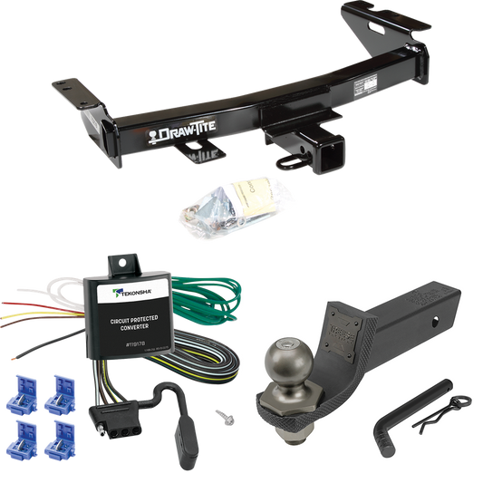 Fits 1997-2004 Oldsmobile Silhouette Trailer Hitch Tow PKG w/ 4-Flat Wiring + Interlock Tactical Starter Kit w/ 2" Drop & 2" Ball By Draw-Tite