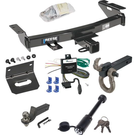 Fits 1997-1998 Pontiac Trans Sport Trailer Hitch Tow PKG w/ 4-Flat Wiring + Interlock Tactical Starter Kit w/ 2" Drop & 2" Ball + Tactical Hook & Shackle Mount + Tactical Dogbone Lock + Wiring Bracket By Reese Towpower