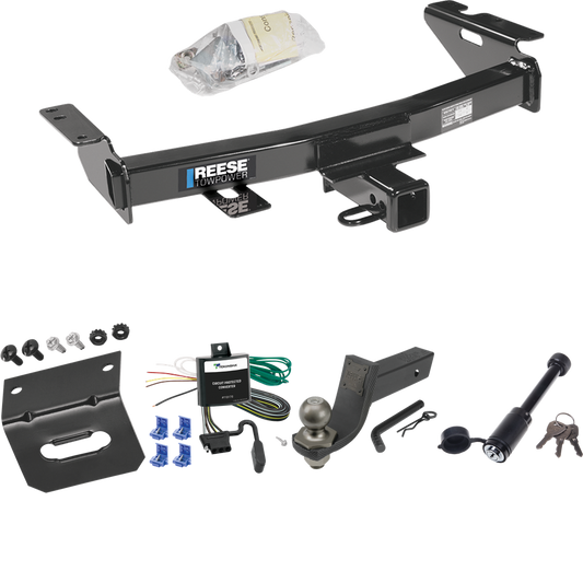 Se adapta al paquete de enganche de remolque Chevrolet Venture 1997-2005 con cableado de 4 planos + kit de inicio táctico de enclavamiento con caída de 3-1/4" y bola de 2" + bloqueo táctico de hueso de perro + soporte de cableado de Reese Towpower