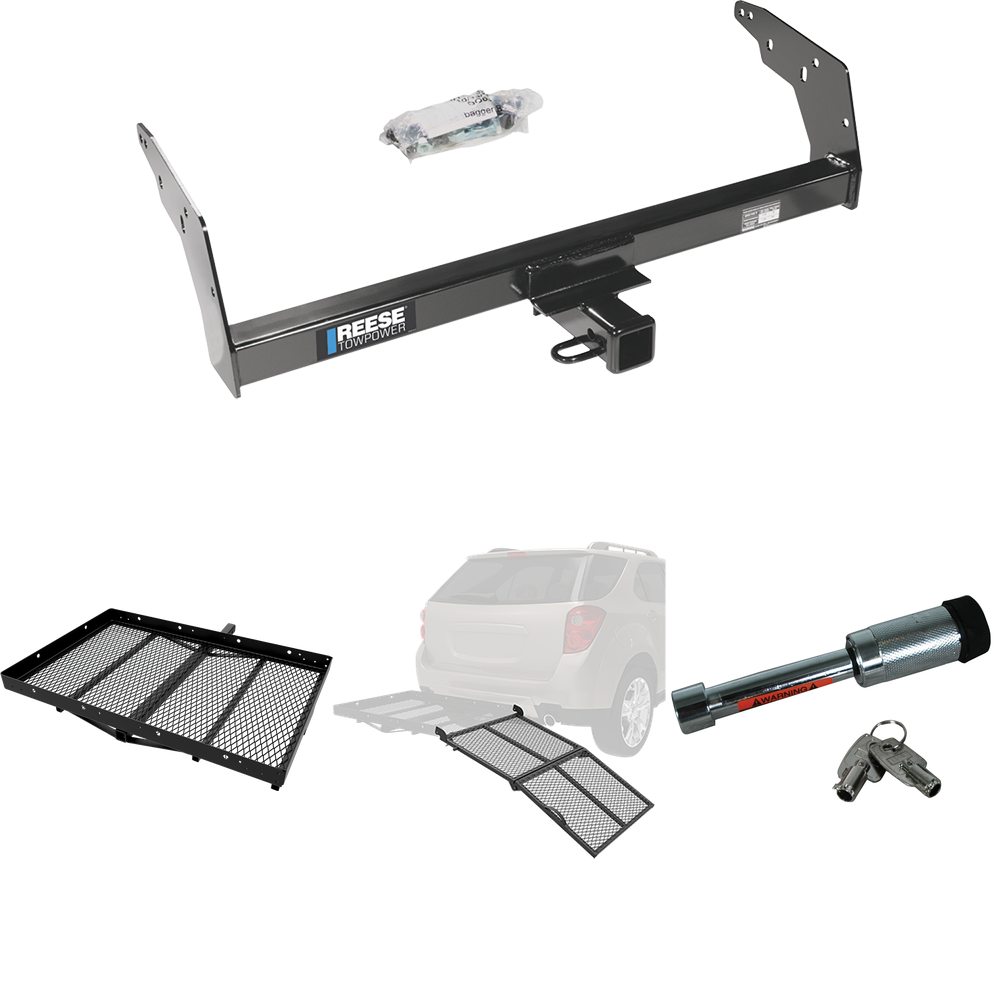 Fits 1998-2000 Isuzu Hombre Trailer Hitch Tow PKG w/ Cargo Carrier + Bi-Fold Ramp + Hitch Lock (For w/Step Bumper Models) By Reese Towpower