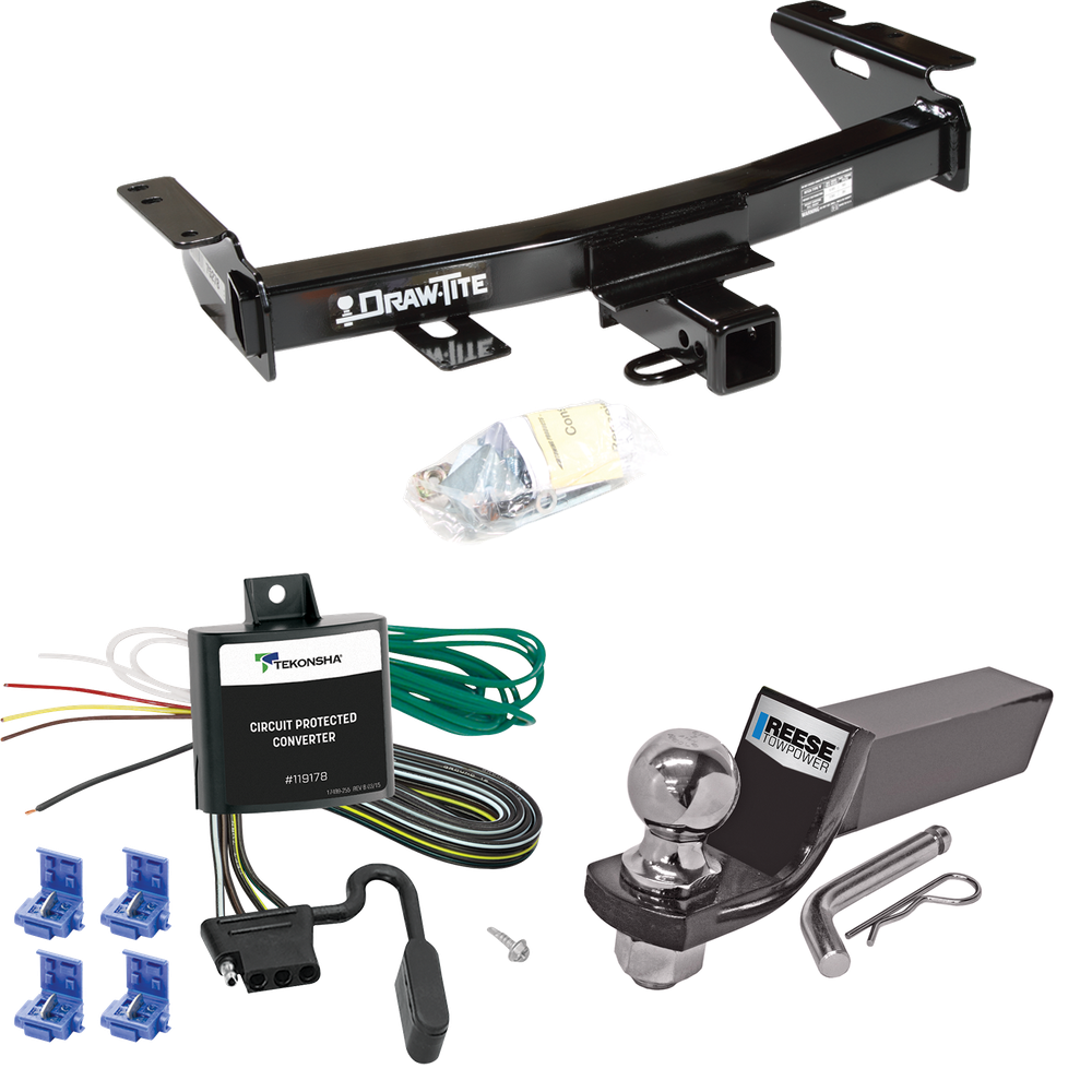 Fits 1997-2005 Chevrolet Venture Trailer Hitch Tow PKG w/ 4-Flat Wiring + Starter Kit Ball Mount w/ 2" Drop & 2" Ball By Draw-Tite