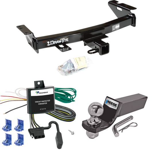 Fits 1997-2005 Chevrolet Venture Trailer Hitch Tow PKG w/ 4-Flat Wiring + Starter Kit Ball Mount w/ 2" Drop & 2" Ball By Draw-Tite