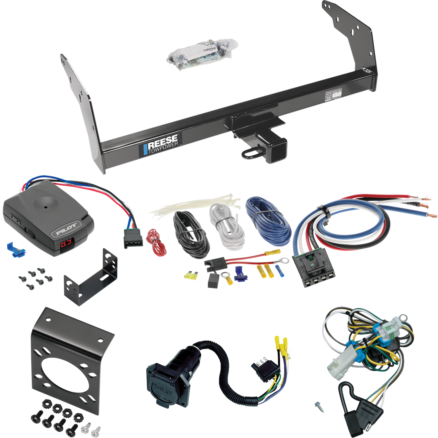 Se adapta al paquete de enganche de remolque Isuzu Hombre 1998-2000 con control de freno piloto serie Pro + adaptador de cableado BC genérico + cableado RV de 7 vías (para modelos con parachoques escalonado) de Reese Towpower