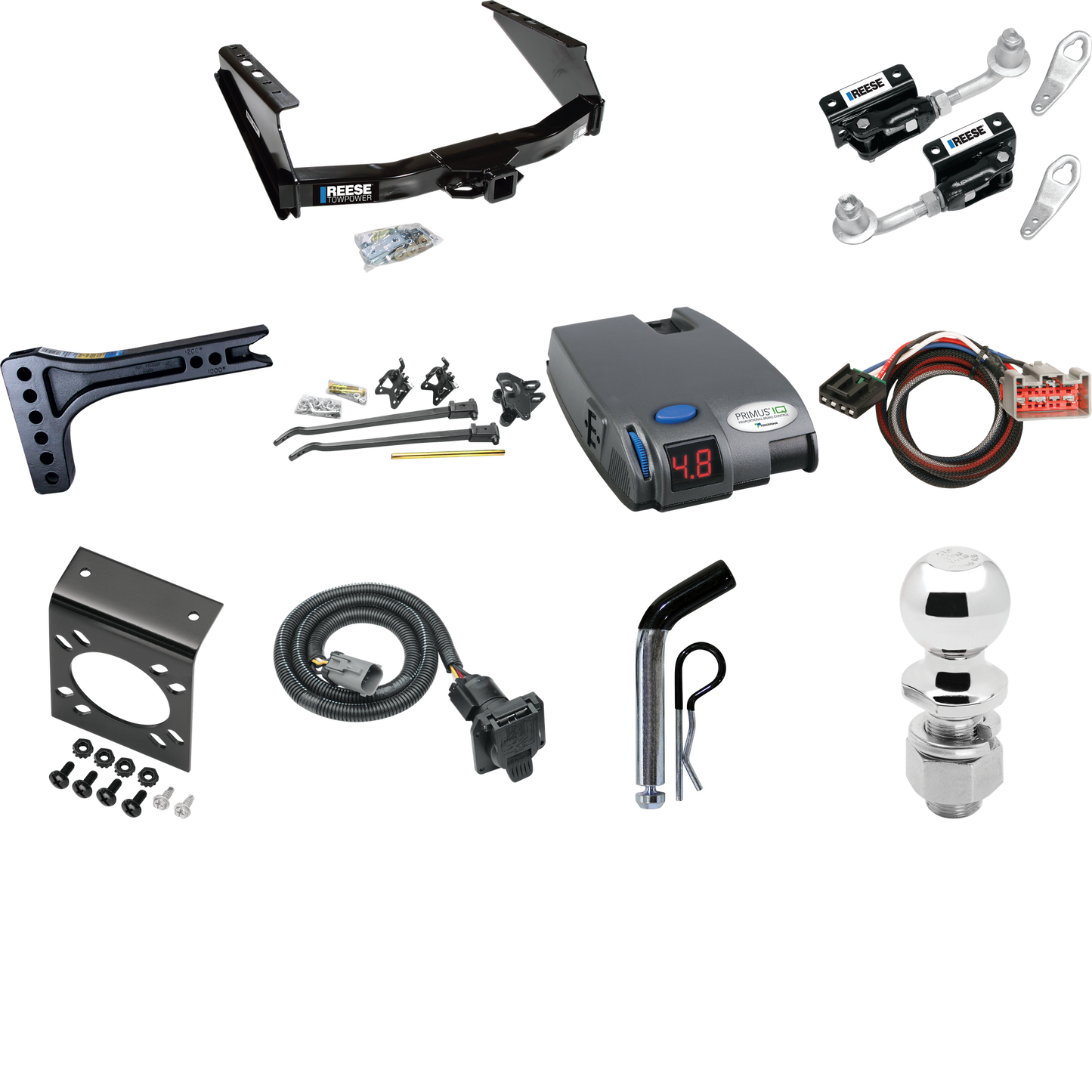 Fits 1999-2001 Ford F-350 Super Duty Trailer Hitch Tow PKG w/ 15K Trunnion Bar Weight Distribution Hitch + Pin/Clip + Dual Cam Sway Control + 2-5/16" Ball + Tekonsha Primus IQ Brake Control + Plug & Play BC Adapter + 7-Way RV Wiring (Excludes: Cab &