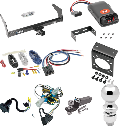 Fits 1998-2004 Chevrolet S10 Trailer Hitch Tow PKG w/ Pro Series POD Brake Control + Generic BC Wiring Adapter + 7-Way RV Wiring + 2" & 2-5/16" Ball & Drop Mount By Reese Towpower