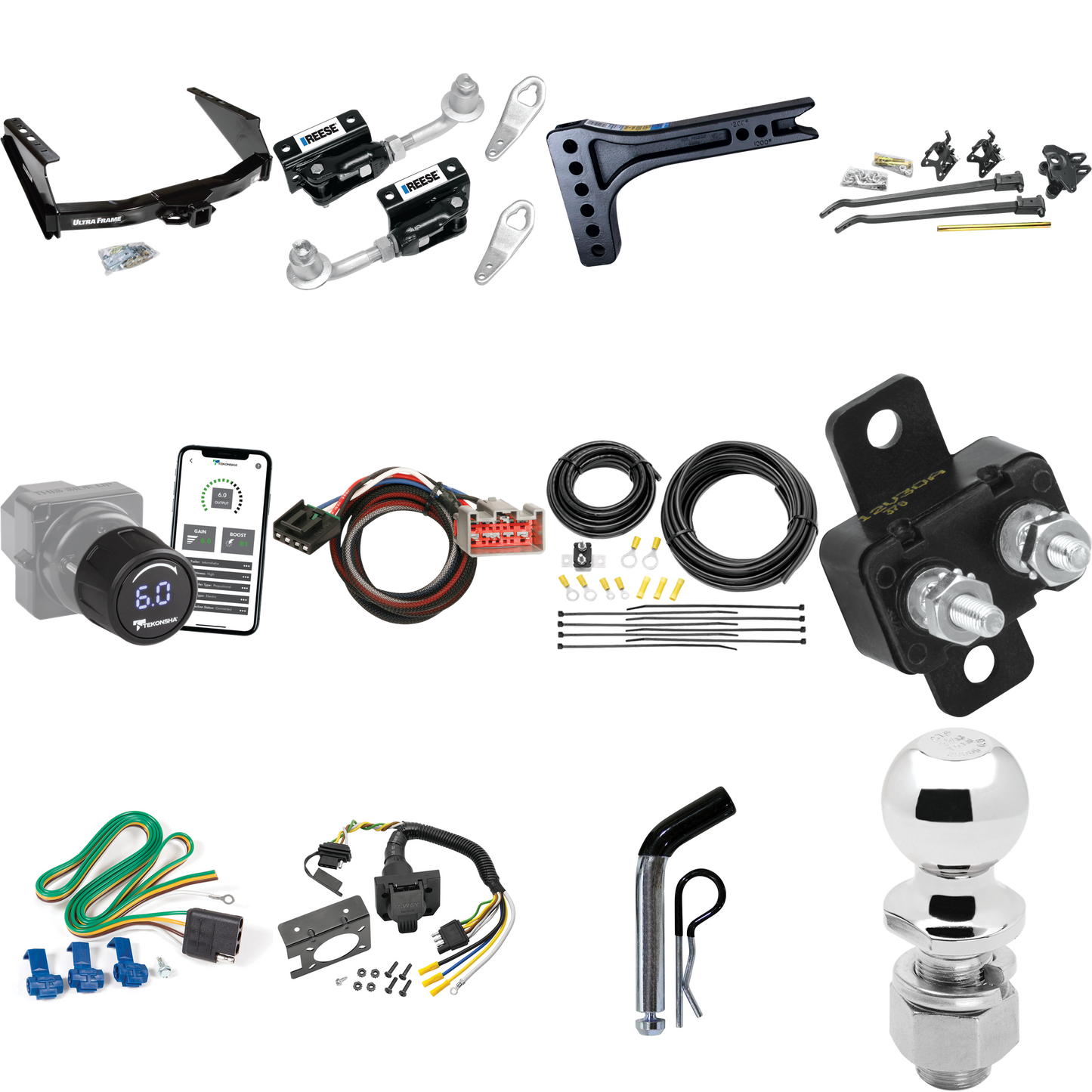 Fits 2002-2004 Ford F-250 Super Duty Trailer Hitch Tow PKG w/ 15K Trunnion Bar Weight Distribution Hitch + Pin/Clip + Dual Cam Sway Control + 2-5/16" Ball + Tekonsha Prodigy iD Bluetooth Wireless Brake Control + Plug & Play BC Adapter + 7-Way RV Wiri