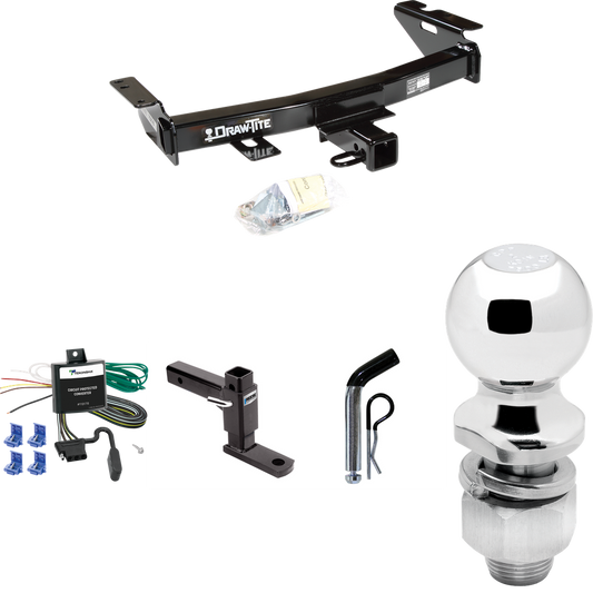 Fits 1997-2005 Chevrolet Venture Trailer Hitch Tow PKG w/ 4-Flat Wiring Harness + Adjustable Drop Rise Ball Mount + Pin/Clip + 2" Ball By Draw-Tite