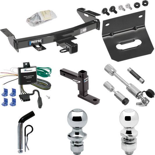 Fits 1997-2004 Oldsmobile Silhouette Trailer Hitch Tow PKG w/ 4-Flat Wiring Harness + Adjustable Drop Rise Ball Mount + Pin/Clip + 2" Ball + 1-7/8" Ball + Dual Hitch & Coupler Locks By Reese Towpower