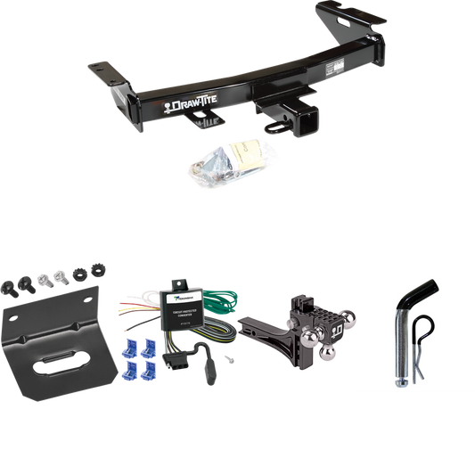 Fits 1997-2004 Oldsmobile Silhouette Trailer Hitch Tow PKG w/ 4-Flat Wiring Harness + Adjustable Drop Rise Triple Ball Ball Mount 1-7/8" & 2" & 2-5/16" Trailer Balls + Pin/Clip + Wiring Bracket By Draw-Tite