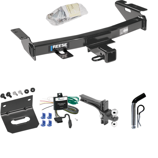 Fits 1997-2005 Chevrolet Venture Trailer Hitch Tow PKG w/ 4-Flat Wiring Harness + Dual Adjustable Drop Rise Ball Ball Mount 2" & 2-5/16" Trailer Balls + Pin/Clip + Wiring Bracket By Reese Towpower