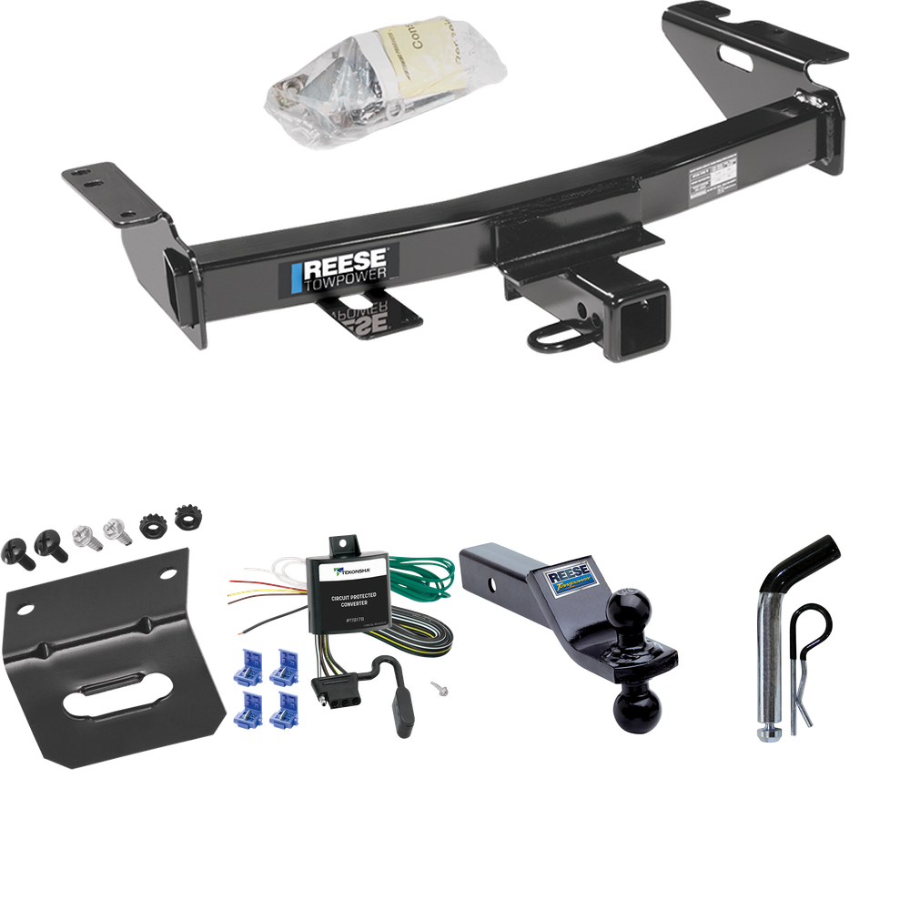 Fits 1997-1998 Pontiac Trans Sport Trailer Hitch Tow PKG w/ 4-Flat Wiring Harness + Dual Ball Ball Mount 1-7/8" & 2" Trailer Balls + Pin/Clip + Wiring Bracket By Reese Towpower