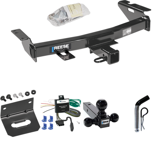 Fits 1997-2005 Chevrolet Venture Trailer Hitch Tow PKG w/ 4-Flat Wiring Harness + Triple Ball Ball Mount 1-7/8" & 2" & 2-5/16" Trailer Balls + Pin/Clip + Wiring Bracket By Reese Towpower