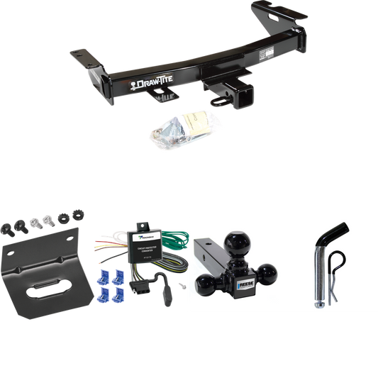 Fits 1997-2004 Oldsmobile Silhouette Trailer Hitch Tow PKG w/ 4-Flat Wiring Harness + Triple Ball Ball Mount 1-7/8" & 2" & 2-5/16" Trailer Balls + Pin/Clip + Wiring Bracket By Draw-Tite