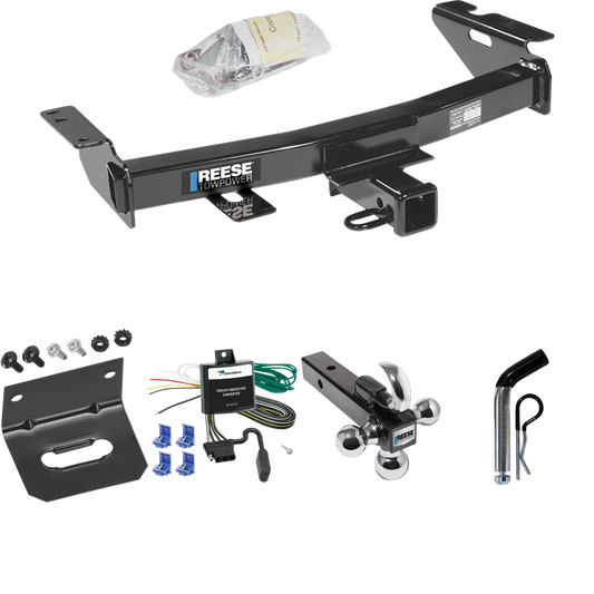 Fits 1997-2004 Oldsmobile Silhouette Trailer Hitch Tow PKG w/ 4-Flat Wiring Harness + Triple Ball Ball Mount 1-7/8" & 2" & 2-5/16" Trailer Balls w/ Tow Hook + Pin/Clip + Wiring Bracket By Reese Towpower