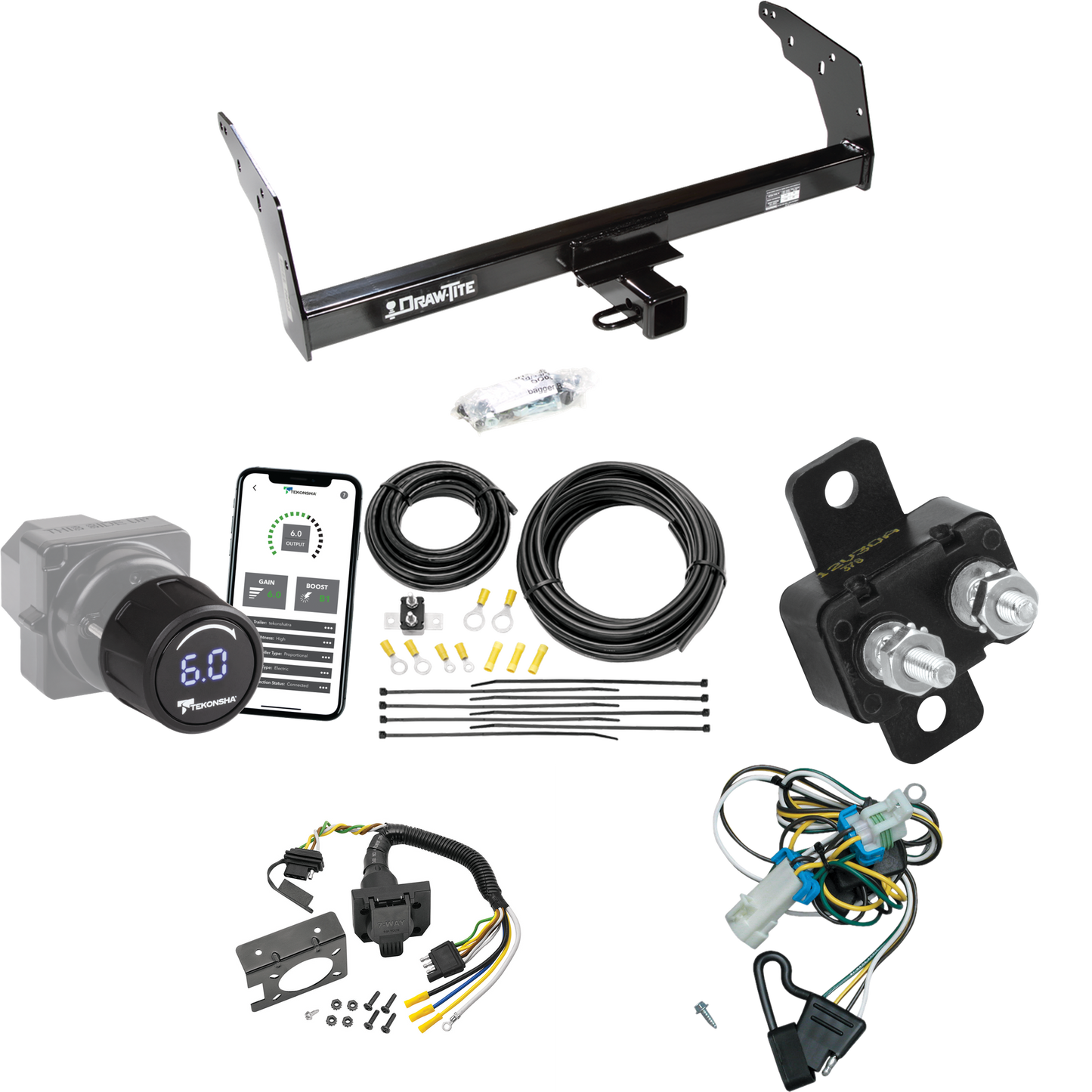 Fits 1998-2004 GMC Sonoma Trailer Hitch Tow PKG w/ Tekonsha Prodigy iD Bluetooth Wireless Brake Control + 7-Way RV Wiring By Draw-Tite