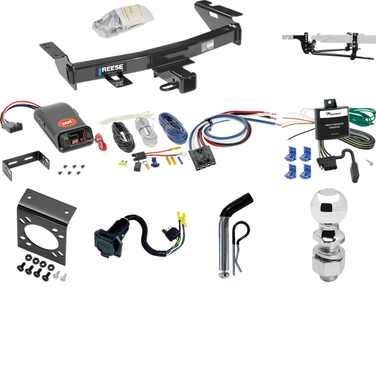 Fits 1997-1998 Pontiac Trans Sport Trailer Hitch Tow PKG w/ 6K Round Bar Weight Distribution Hitch w/ 2-5/16" Ball + 2" Ball + Pin/Clip + Pro Series POD Brake Control + Generic BC Wiring Adapter + 7-Way RV Wiring By Reese Towpower