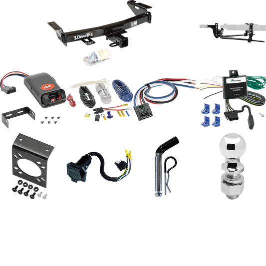 Fits 1997-2004 Oldsmobile Silhouette Trailer Hitch Tow PKG w/ 6K Round Bar Weight Distribution Hitch w/ 2-5/16" Ball + 2" Ball + Pin/Clip + Pro Series POD Brake Control + Generic BC Wiring Adapter + 7-Way RV Wiring By Draw-Tite