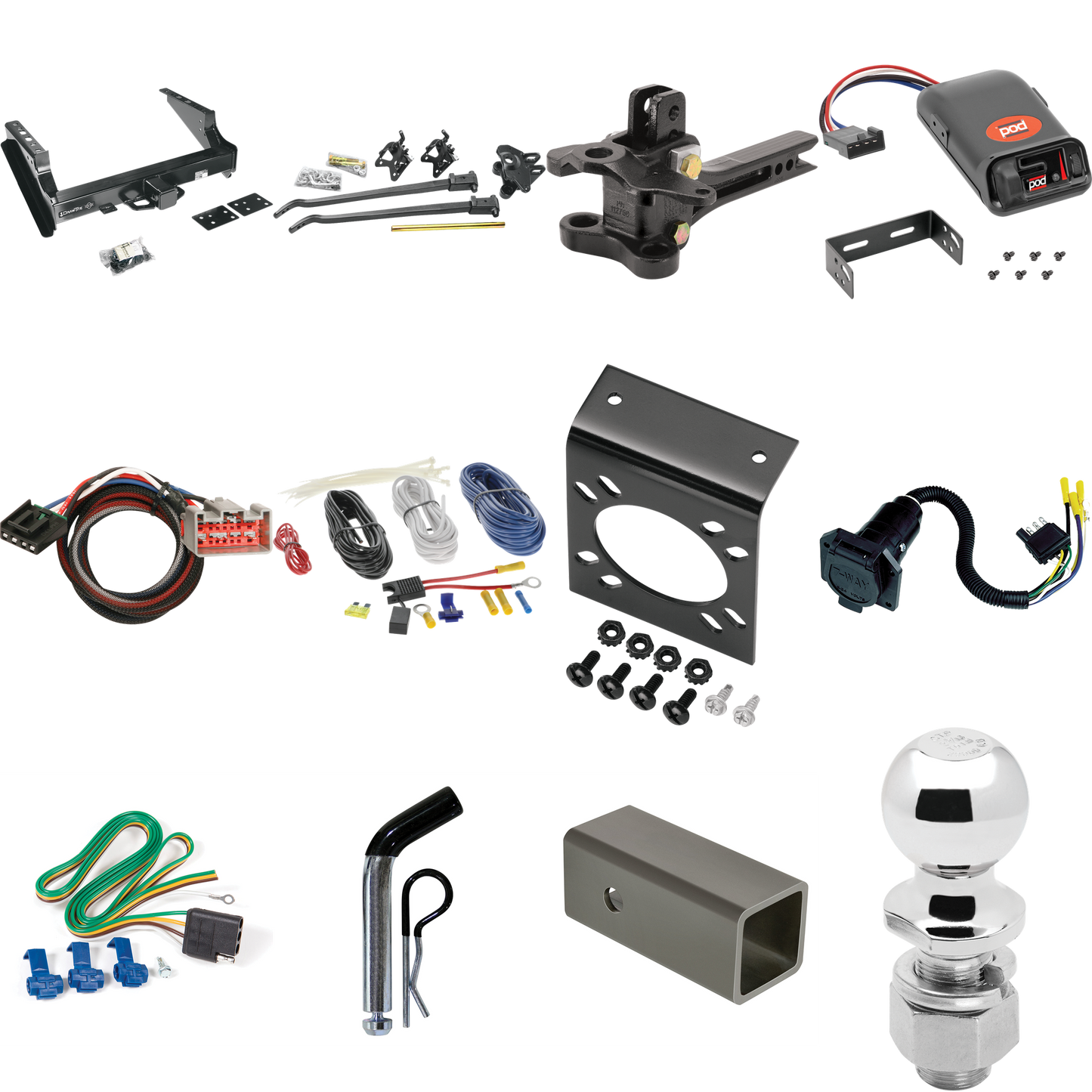 Fits 2008-2016 Ford F-450 Super Duty Trailer Hitch Tow PKG w/ 17K Trunnion Bar Weight Distribution Hitch + Pin/Clip + 2-5/16" Ball + Pro Series POD Brake Control + Plug & Play BC Adapter + 7-Way RV Wiring (Excludes: Cab & Chassis Models) By Draw-Tite