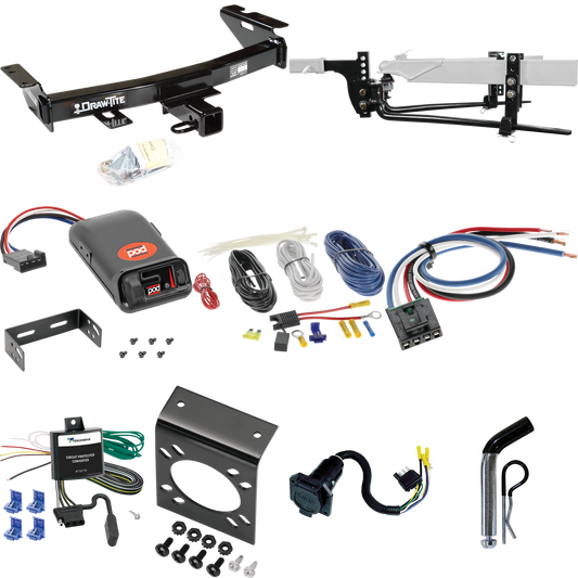 Fits 1997-1998 Pontiac Trans Sport Trailer Hitch Tow PKG w/ 6K Round Bar Weight Distribution Hitch w/ 2-5/16" Ball + Pin/Clip + Pro Series POD Brake Control + Generic BC Wiring Adapter + 7-Way RV Wiring By Draw-Tite