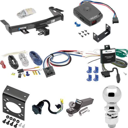 Fits 1999-2005 Pontiac Montana Trailer Hitch Tow PKG w/ Pro Series Pilot Brake Control + Generic BC Wiring Adapter + 7-Way RV Wiring + 2" & 2-5/16" Ball & Drop Mount By Reese Towpower