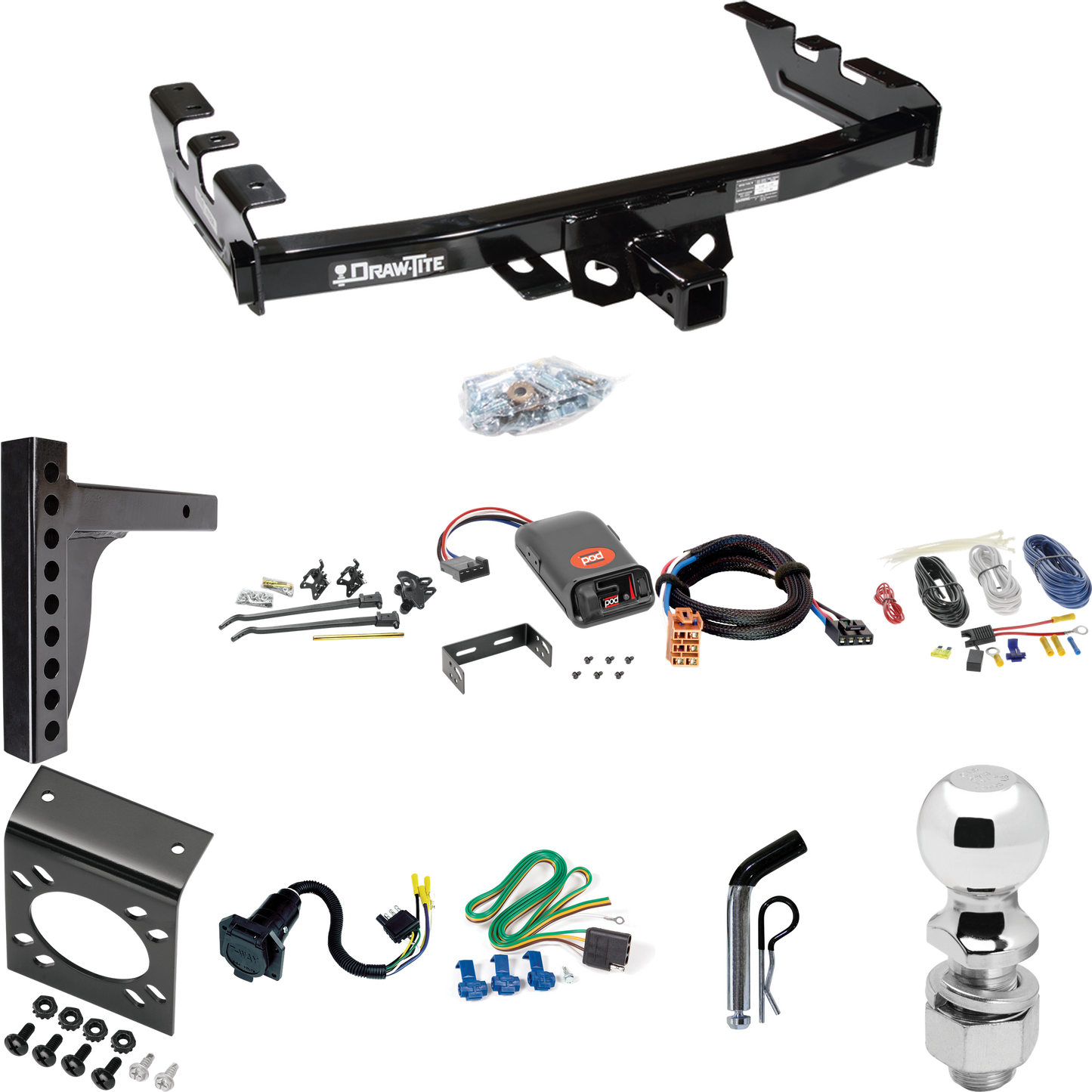 Fits 2003-2007 GMC Sierra 1500 Trailer Hitch Tow PKG w/ 12K Trunnion Bar Weight Distribution Hitch + Pin/Clip + 2-5/16" Ball + Pro Series POD Brake Control + Plug & Play BC Adapter + 7-Way RV Wiring (For (Classic) Models) By Draw-Tite