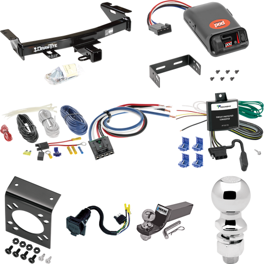 Fits 1997-2005 Chevrolet Venture Trailer Hitch Tow PKG w/ Pro Series POD Brake Control + Generic BC Wiring Adapter + 7-Way RV Wiring + 2" & 2-5/16" Ball & Drop Mount By Draw-Tite