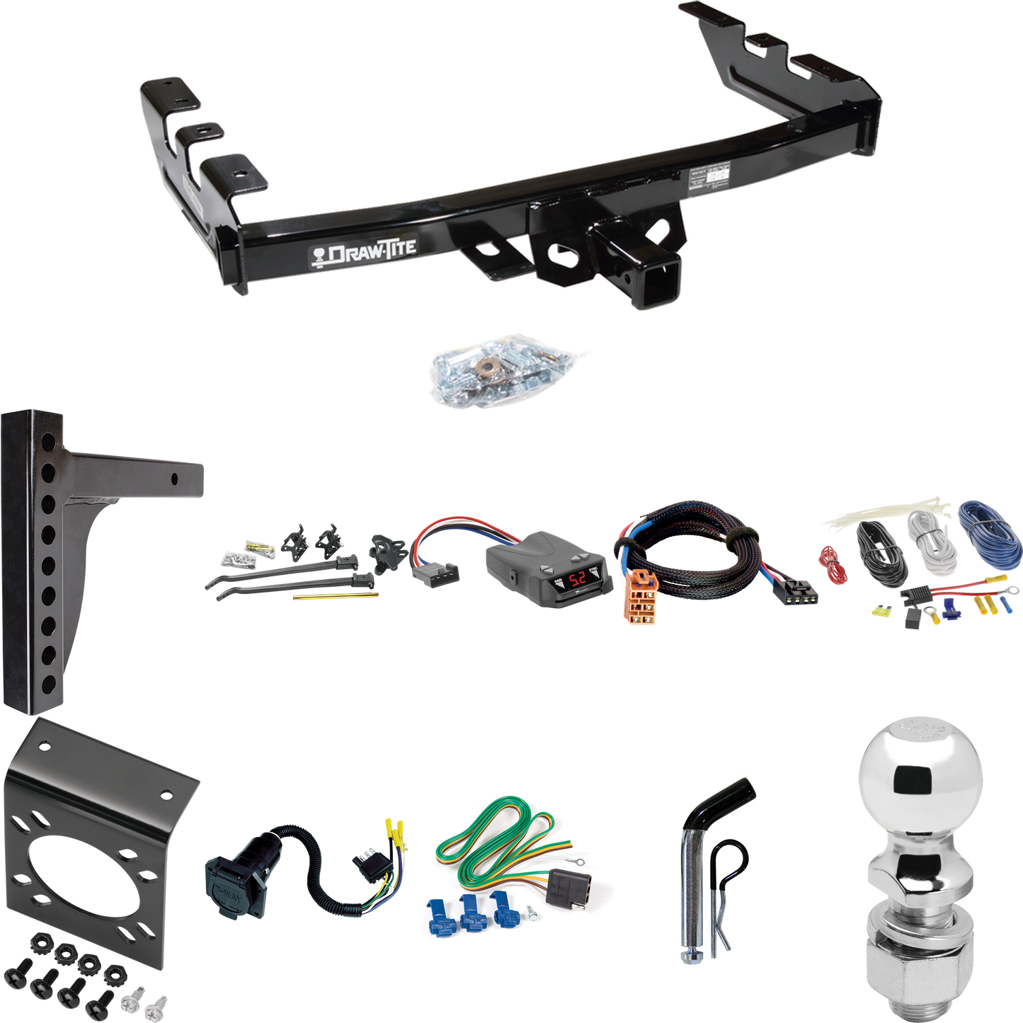 Fits 2003-2007 GMC Sierra 1500 Trailer Hitch Tow PKG w/ 12K Trunnion Bar Weight Distribution Hitch + Pin/Clip + 2-5/16" Ball + Tekonsha Brakeman IV Brake Control + Plug & Play BC Adapter + 7-Way RV Wiring (For (Classic) Models) By Draw-Tite