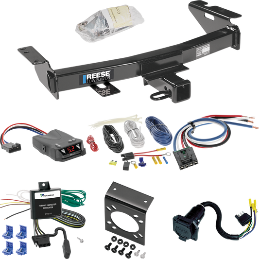 Se adapta al paquete de enganche de remolque Chevrolet Venture 1997-2005 con control de freno Tekonsha Brakeman IV + adaptador de cableado BC genérico + cableado RV de 7 vías de Reese Towpower