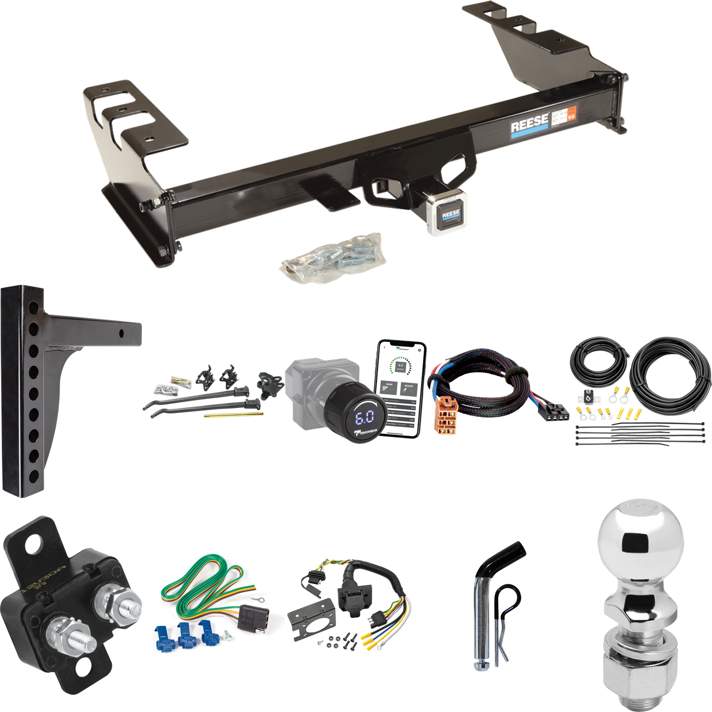 Fits 2003-2007 Chevrolet Silverado 1500 Trailer Hitch Tow PKG w/ 12K Trunnion Bar Weight Distribution Hitch + Pin/Clip + 2-5/16" Ball + Tekonsha Prodigy iD Bluetooth Wireless Brake Control + Plug & Play BC Adapter + 7-Way RV Wiring (For (Classic) Mod